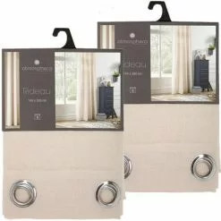 TOILINUX Lot De 2 Rideaux En Polyester Modèle Léon - 140 X 260 Cm - Beige