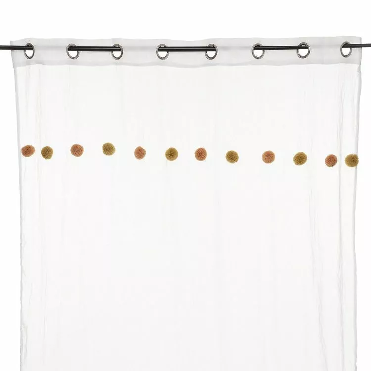 ATMOSPHERA Voilage CrĂšme Avec Pompons - Rose Et Ocre