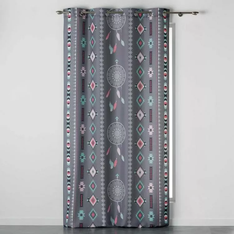 Paris Prix Rideau Imprimé Indila 140x260cm Anthracite & Menthe