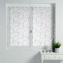 Paris Prix Paire De Voilages Petite Fleur 60x120cm Blanc & Gris