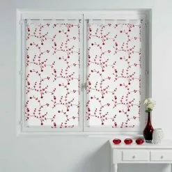 Paris Prix Paire De Voilages Petite Fleur 60x90cm Blanc & Rouge