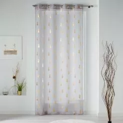 Paris Prix Rideau Voilage à Œillets Samba 130x240cm Gris & Or