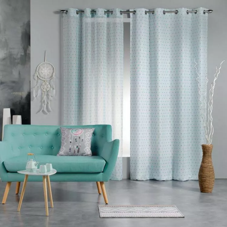 Paris Prix Rideau Voilage à Œillets Constelline 140x240cm Bleu – Image 2