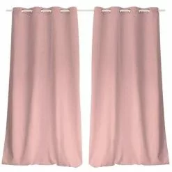TOILINUX Lot De 2 Rideaux Unis Effet Bachette 8 œillets - 135 X 240 Cm - Rose