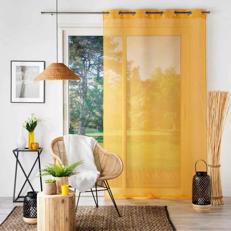 Paris Prix Rideau Voilage à Œillets Sandra 140x180cm Jaune – Image 3