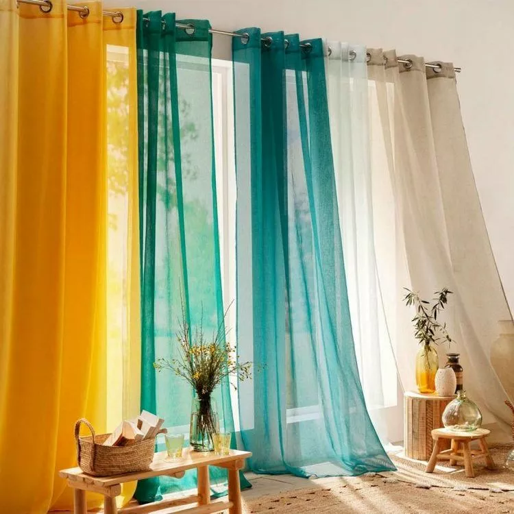 Paris Prix Rideau Voilage à Œillets Sandra 140x180cm Jaune – Image 4