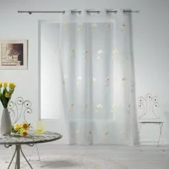 Paris Prix Rideau Voilage à Œillets Cotton Flower 140x240cm Jaune