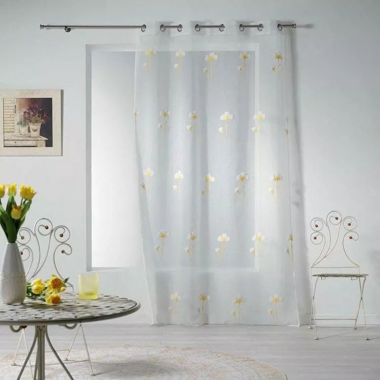 Paris Prix Rideau Voilage à Œillets Cotton Flower 140x240cm Jaune