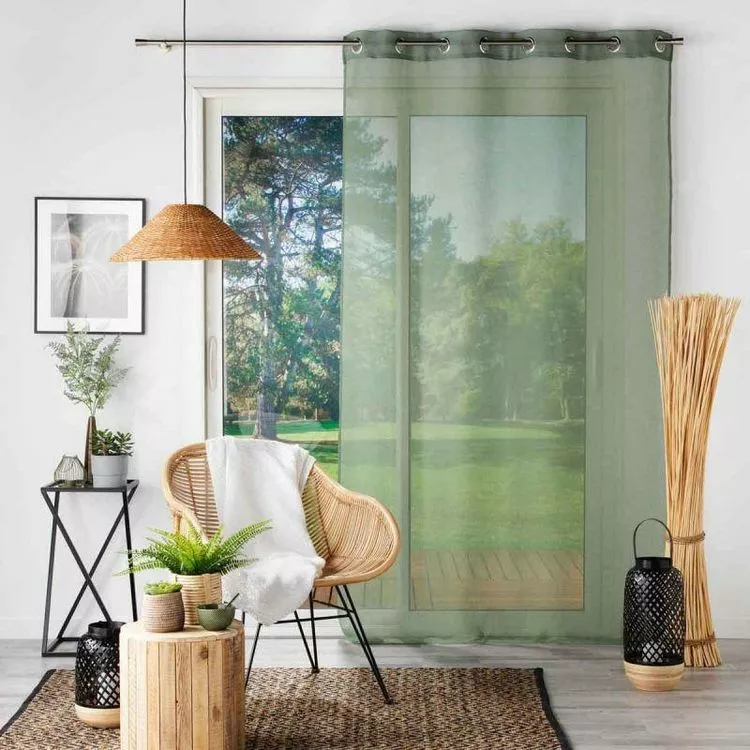Paris Prix Rideau Voilage à Œillets Sandra 140x240cm Kaki – Image 3