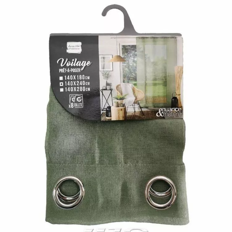 Paris Prix Rideau Voilage à Œillets Sandra 140x240cm Kaki – Image 5
