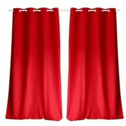 TOILINUX Lot De 2 Rideaux Unis Effet Bachette 8 œillets - 135 X 240 Cm - Rouge