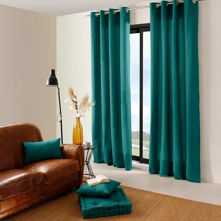 TOILINUX Lot De 2 Rideaux Panama - 240 Cm X 135 Cm - Vert Ă©meraude â Image 3