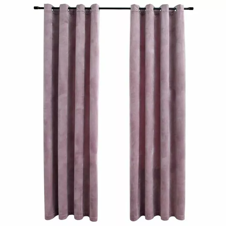 VIDAXL Rideaux Occultants Avec Anneaux 2 Pcs Velours Rose 140x245 Cm – Image 2
