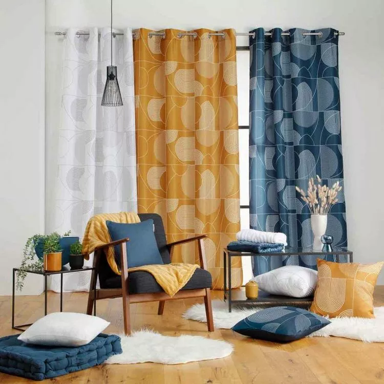 Paris Prix Rideau à Œillets Esquisse 140x280cm Bleu – Image 4