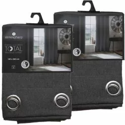 TOILINUX Lot De 2 Rideaux De Salon Occultants - 140 X 260 Cm - Gris Foncé