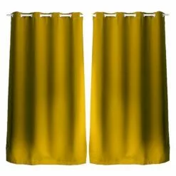 TOILINUX Lot De 2 Rideaux Unis Avec œillets - 140 X 240 Cm - Moutarde
