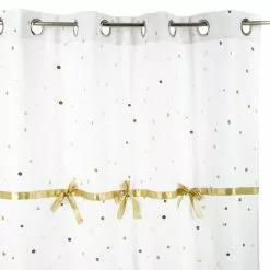 ATMOSPHERA Rideau Demoiselle Blanc à Pois Et Nœuds Dorés - H. 260 Cm